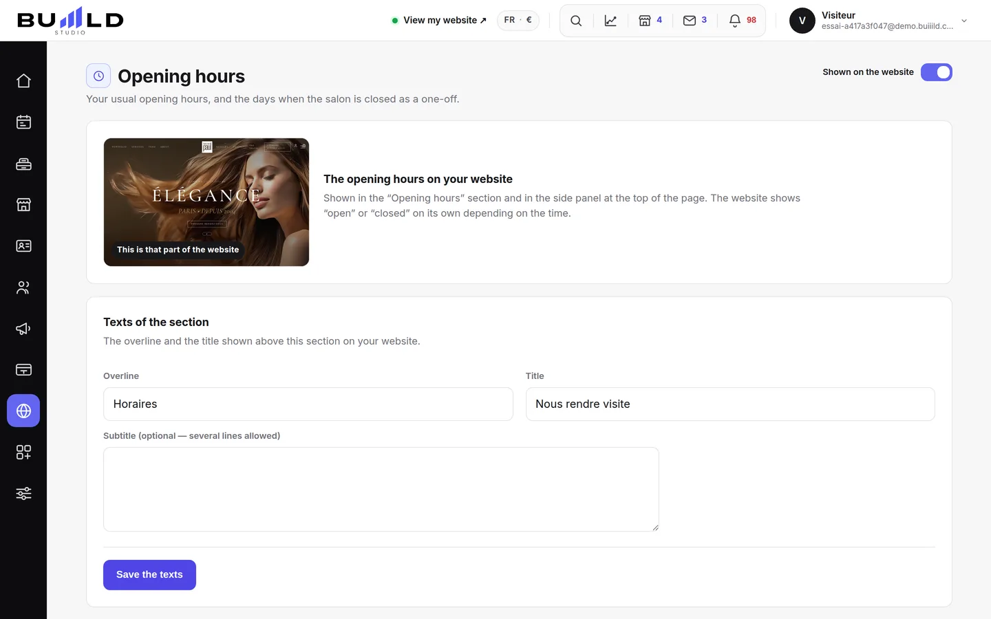 The salon's hours.