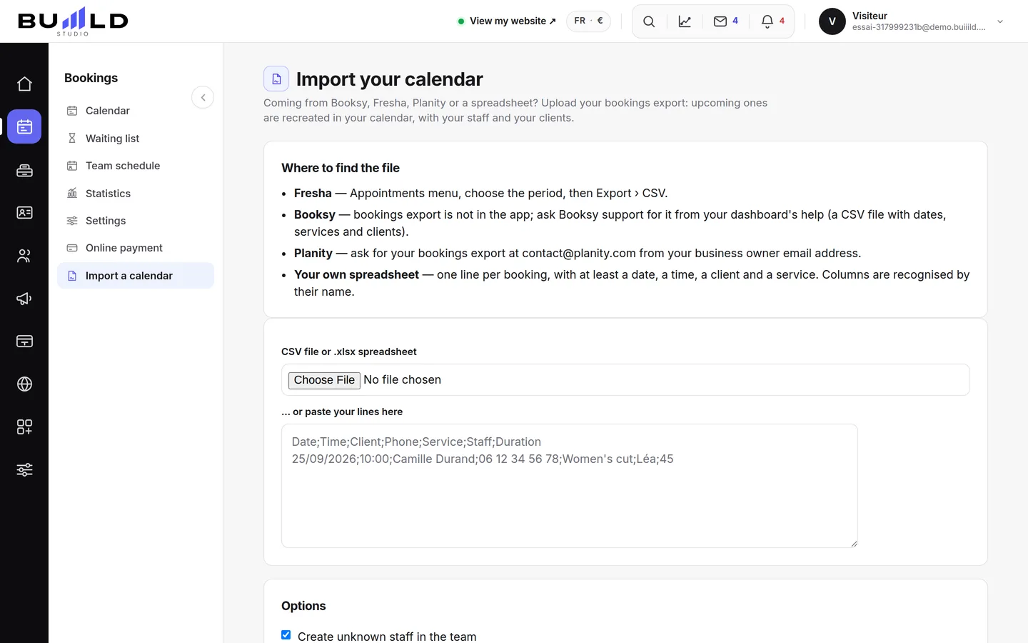 The calendar import screen. | Buiiild.com