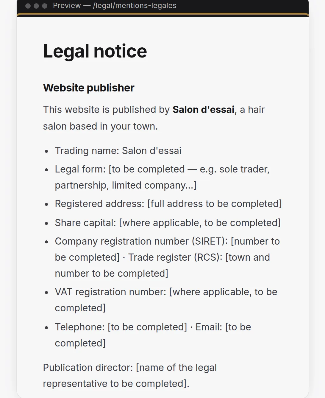The document, directly editable.