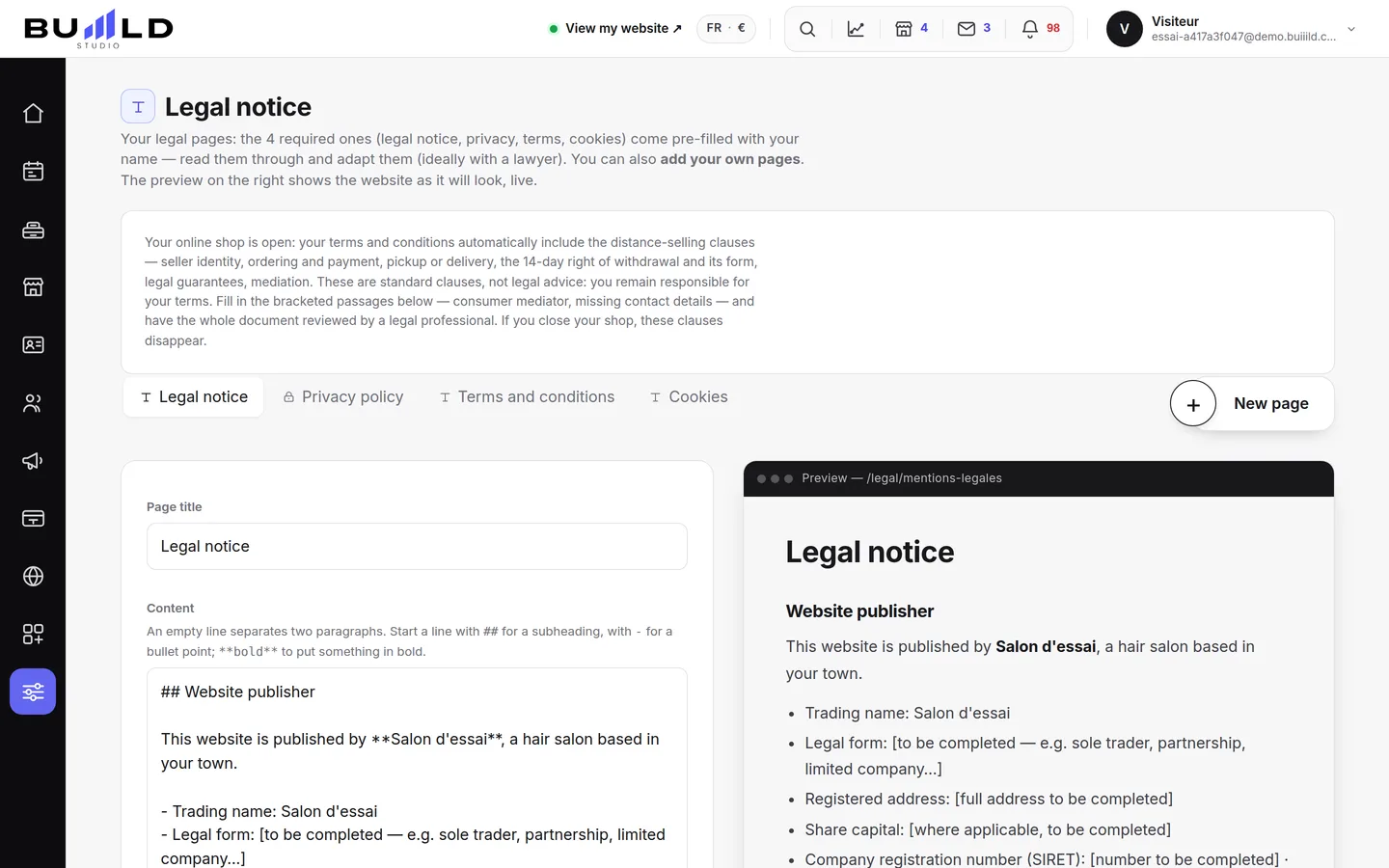 Your legal pages.