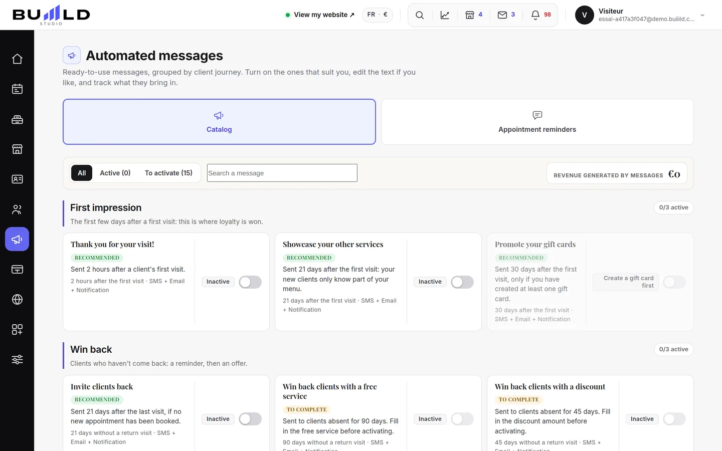 The catalogue of automatic messages.