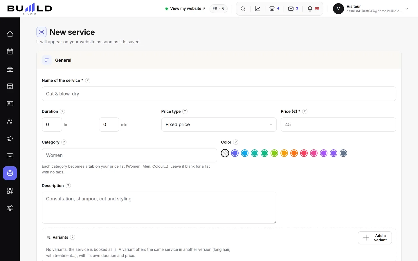 A new service's page.