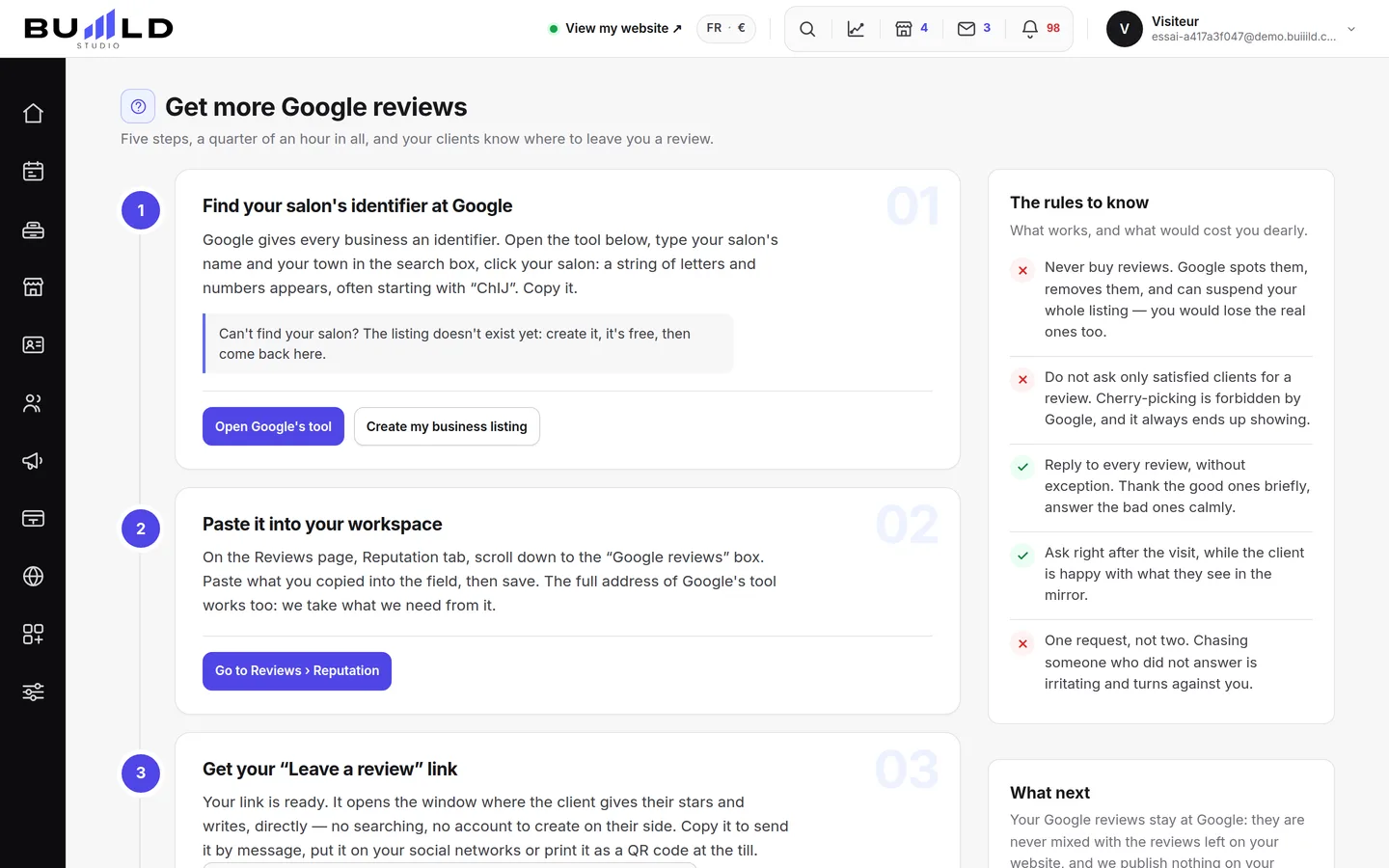 The studio's "Collecting Google reviews" guide.