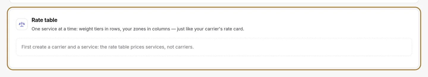 Carriers: the pricing grid by zone.