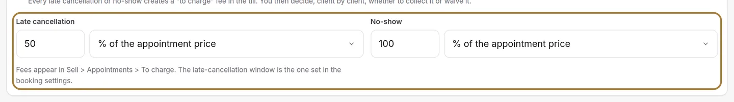 Cancellation and no-show penalties.