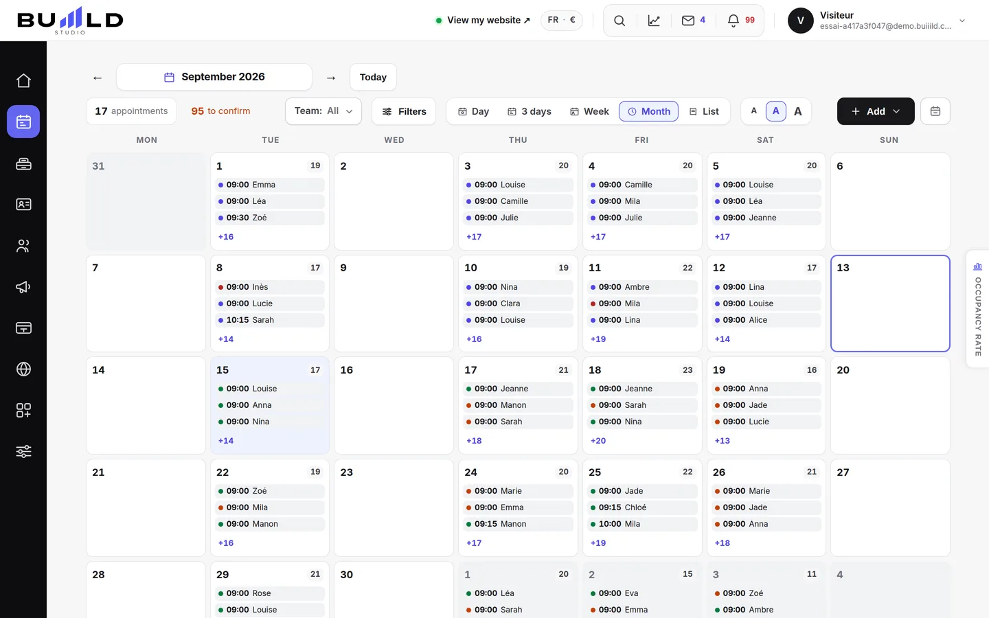 The Month view: each day's workload at a glance.