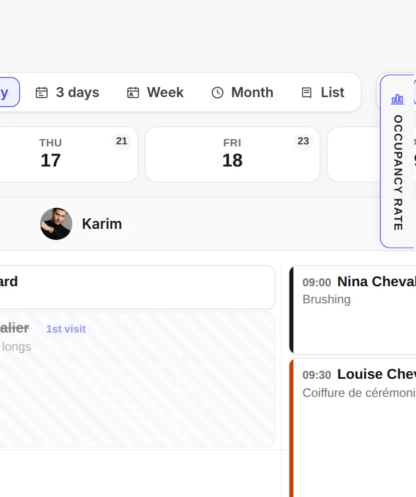 The occupancy tab: work time already booked, today and over the week.