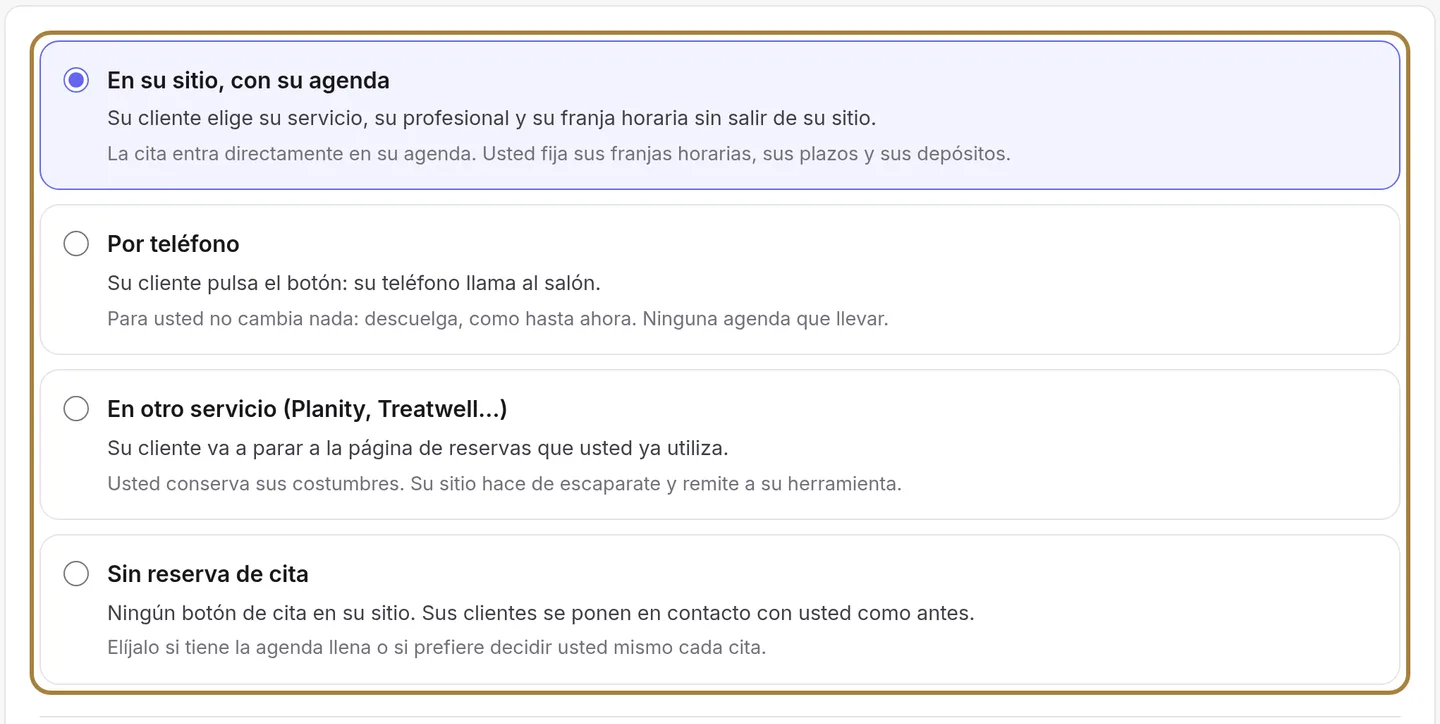 Cada opción se describe por lo que vive su cliente, y luego por lo que cambia para usted.