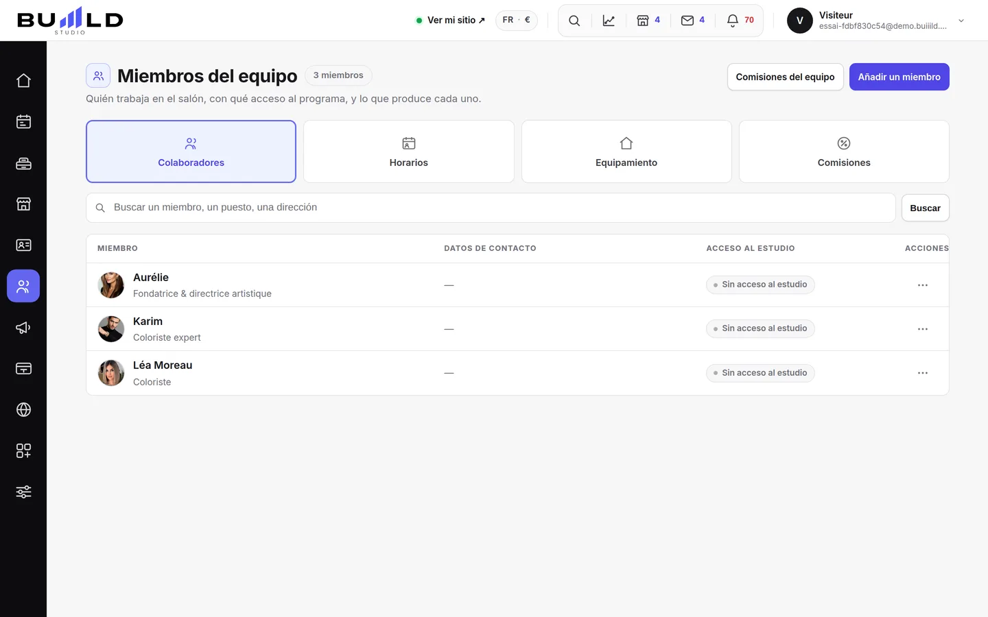 El equipo, una ficha por persona.