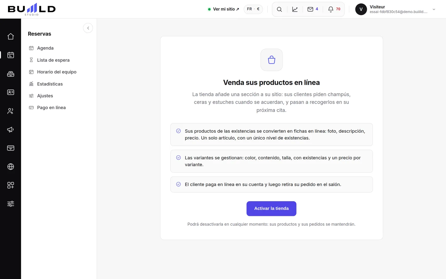 La pantalla de activación, mientras la tienda está apagada.