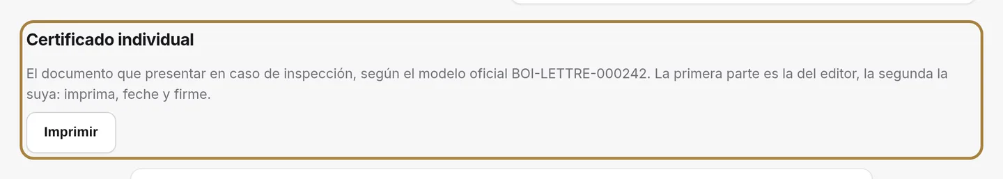 Imprimir el certificado.