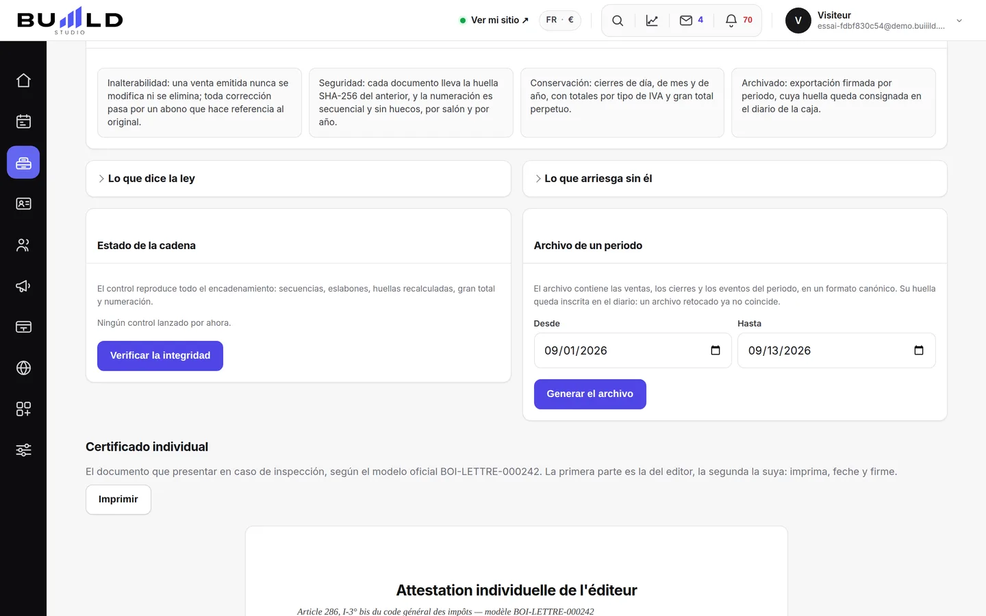 La página de conformidad.