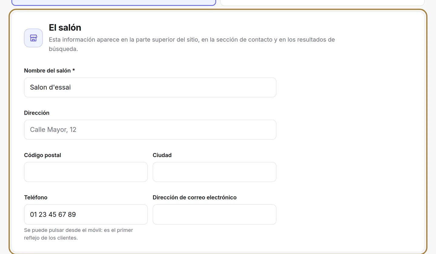 El formulario: dirección, teléfono, correo electrónico, redes.