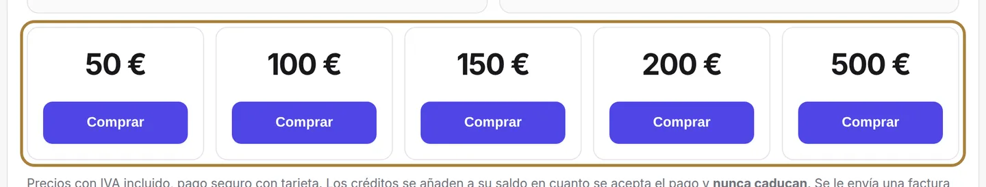 Recargar: elija un paquete, pague con tarjeta.