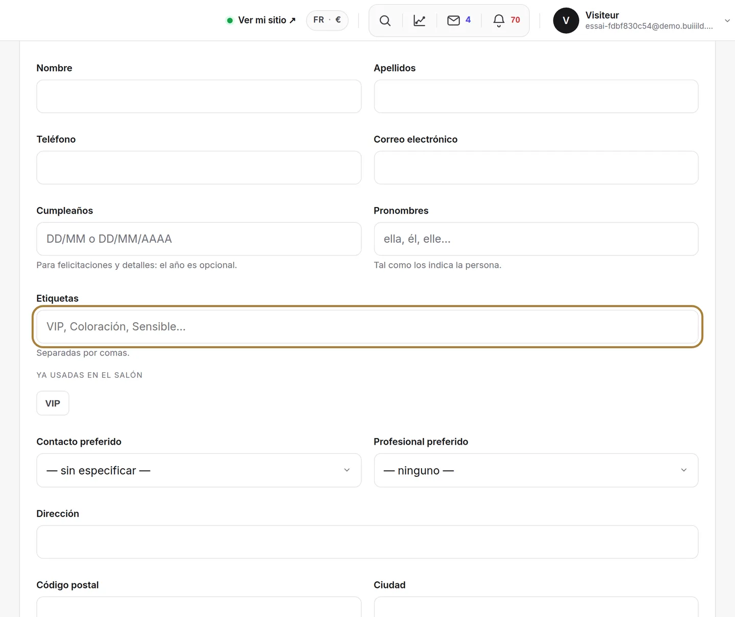 Las etiquetas se convierten en grupos de clientela.