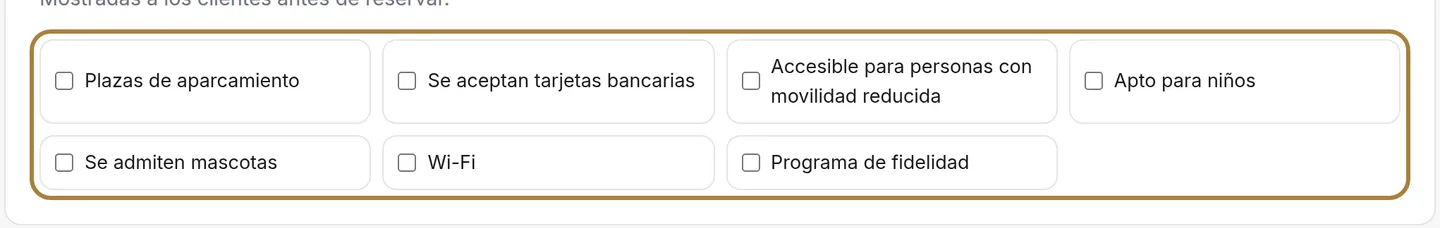 Sus comodidades: marque únicamente lo que realmente tiene.