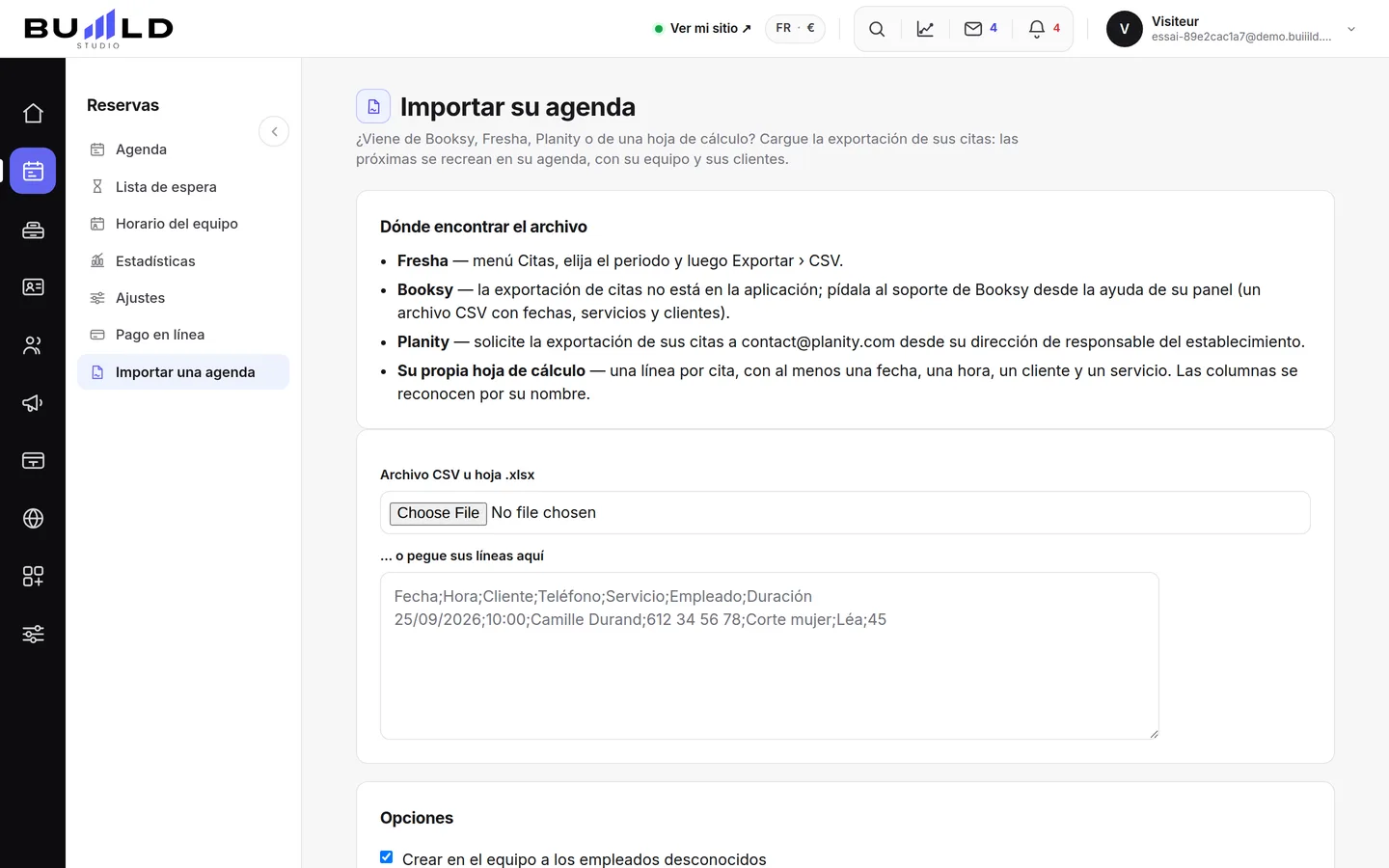 La pantalla de importación de la agenda. | Buiiild.com
