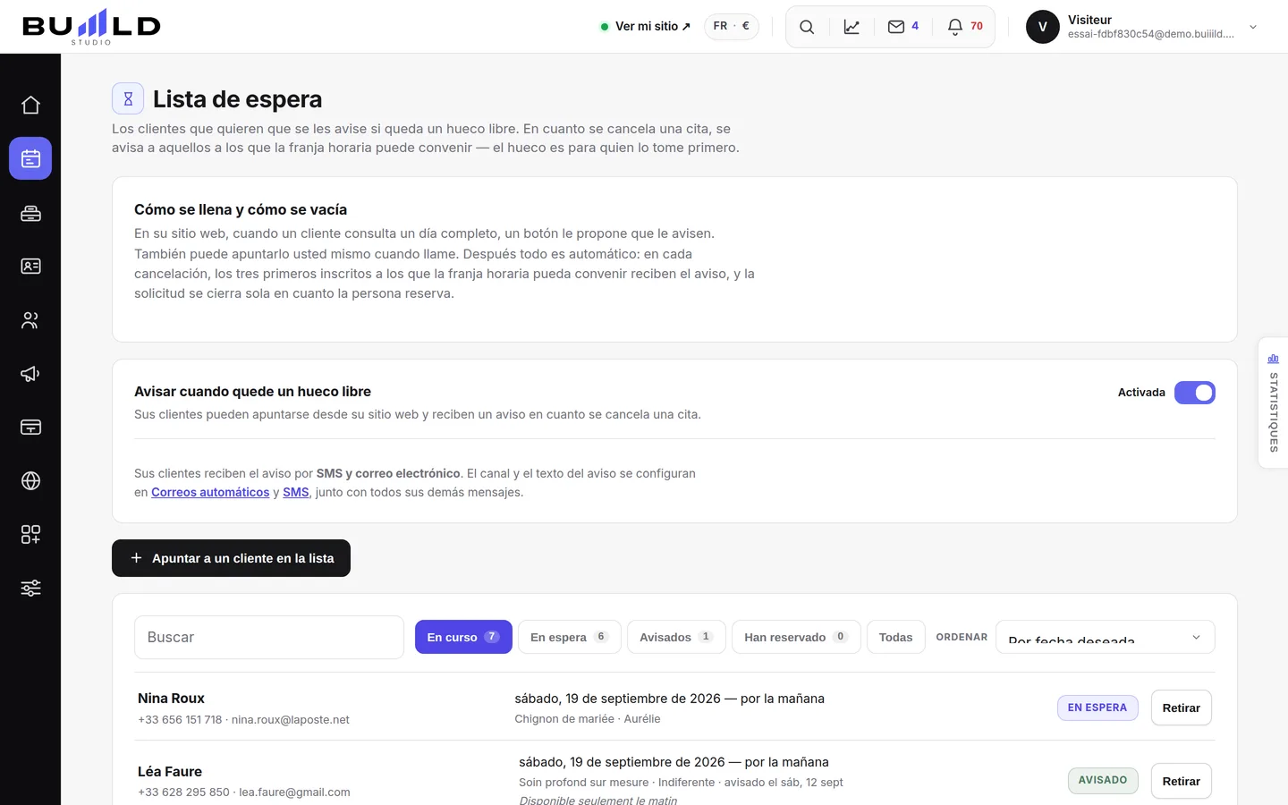 La lista de espera del salón.