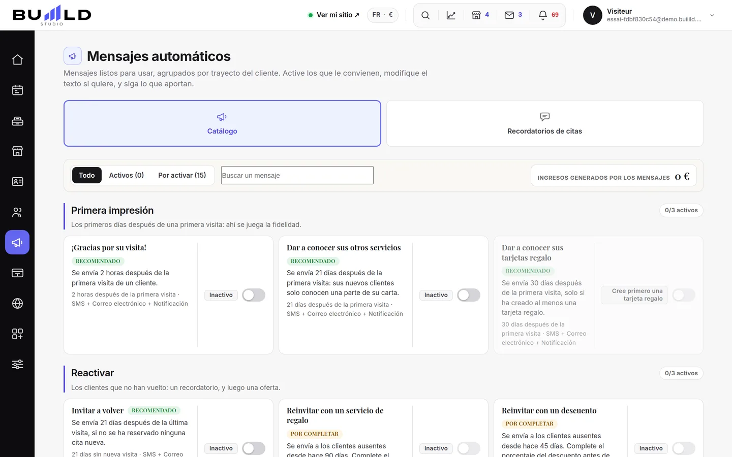 El catálogo de los mensajes automáticos.