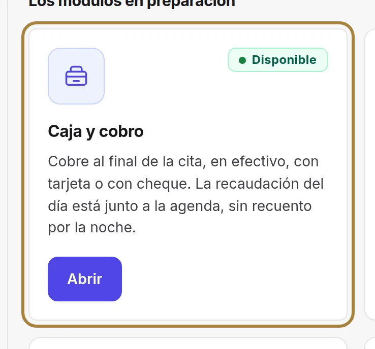 Una tarjeta, un módulo: lo que hace, y su estado.