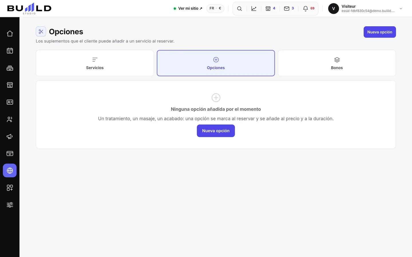 Las opciones de sus servicios.