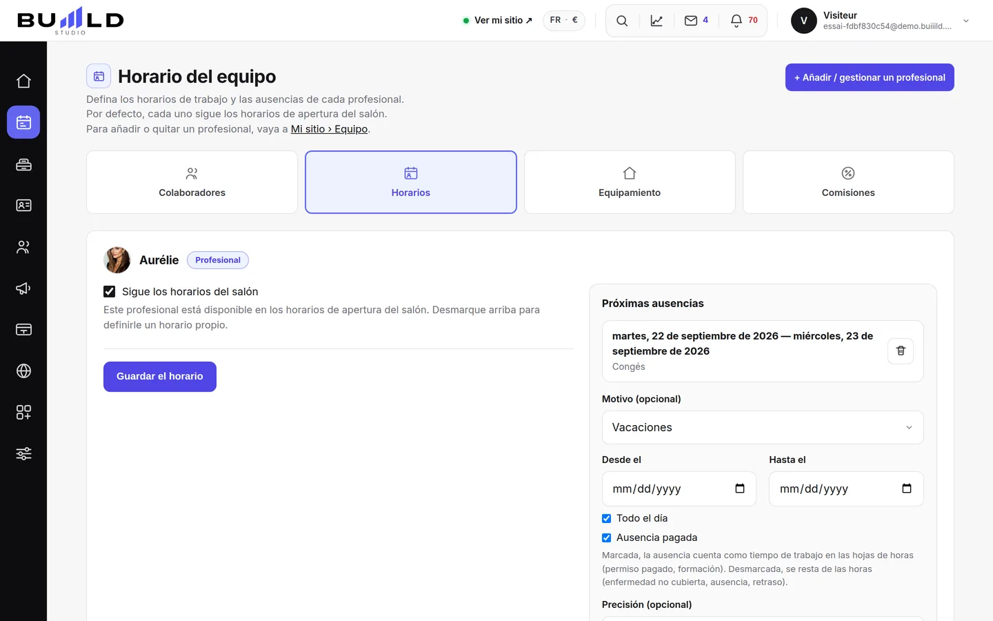 El planning: una tarjeta por peluquero.