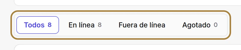 En línea, fuera de línea, agotado: cada vista lleva su contador.