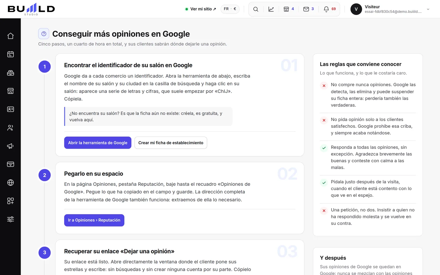 La guía «Recoger reseñas de Google» del studio.