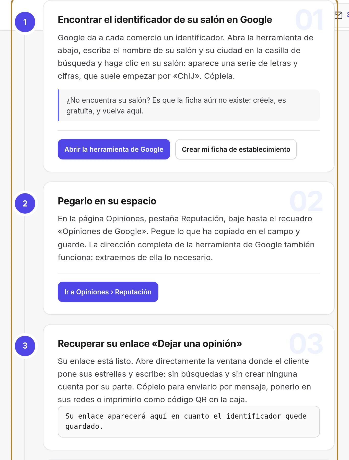 Los cinco pasos, en orden.