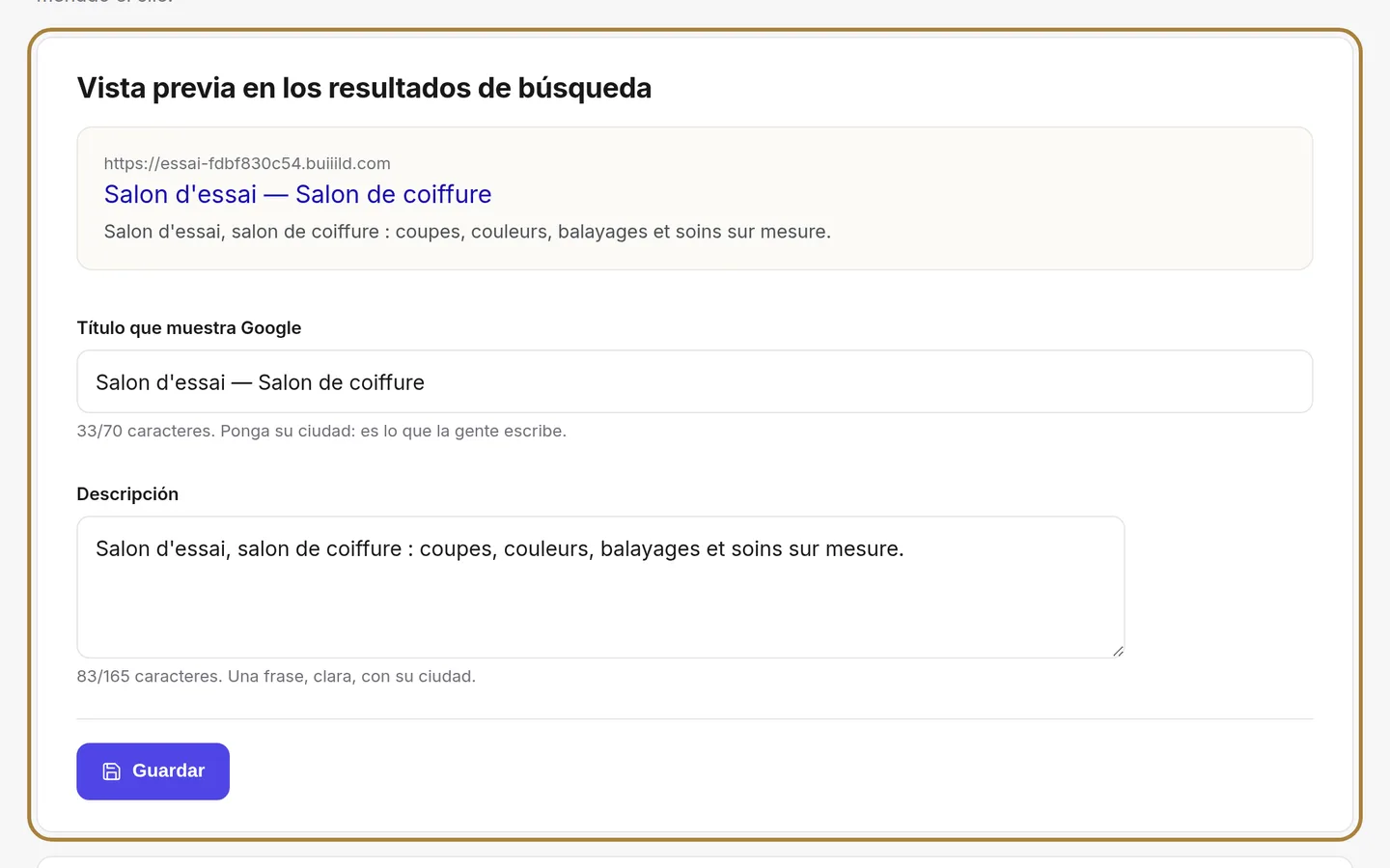 Título y descripción: su escaparate en Google.