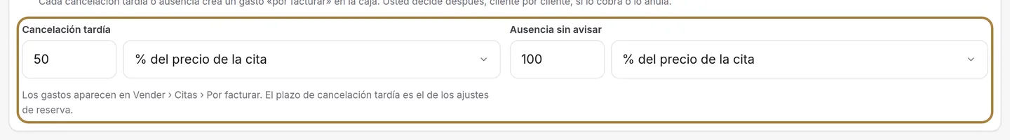 Las penalizaciones de cancelación y de ausencia.