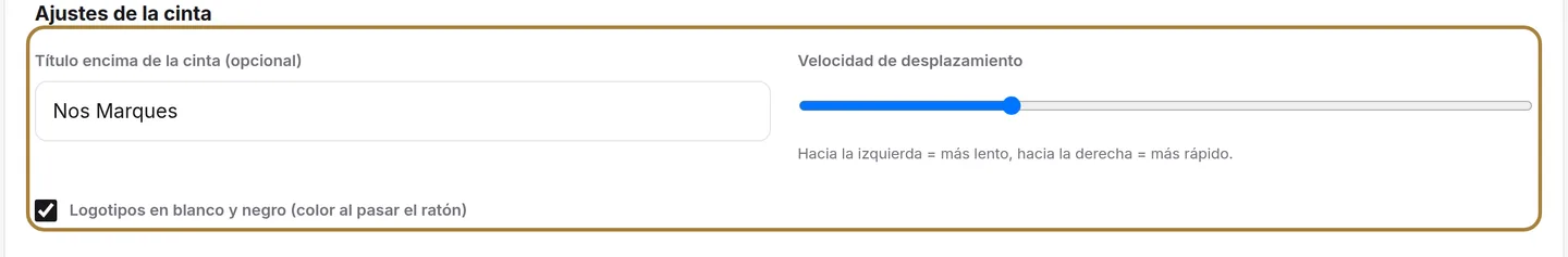 El banner de marcas: título, velocidad, blanco y negro.