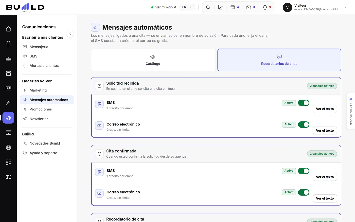 Recordatorios por SMS y correo | Buiiild.com