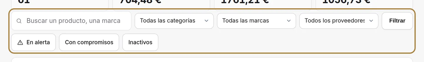 Encontrar un producto: nombre, referencia, categoría, marca, proveedor.