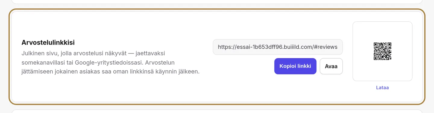 Arvostelulinkkisi, valmiina kopioitavaksi. | Buiiild.com