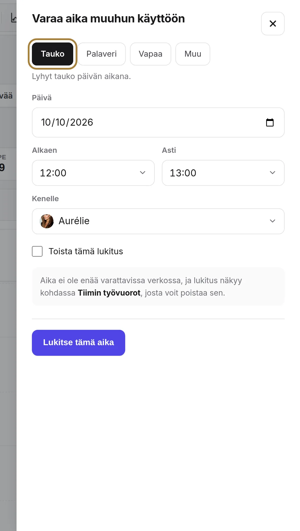Tauko, Palaveri, Loma, Muu: syy näkyy aikavälillä. | Buiiild.com
