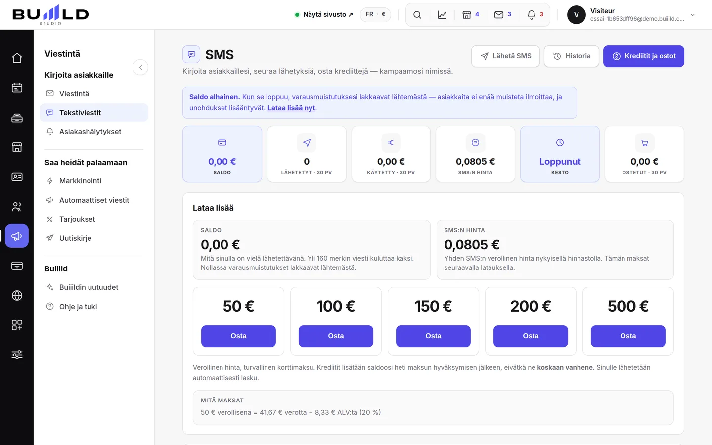 Tekstiviestisaldo: saldo, kesto, lataus | Buiiild.com