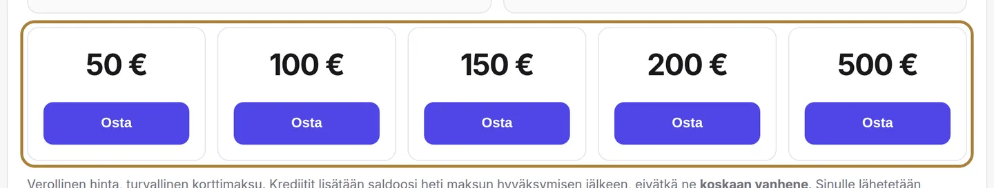Lataa saldoa: valitse paketti, maksa kortilla. | Buiiild.com