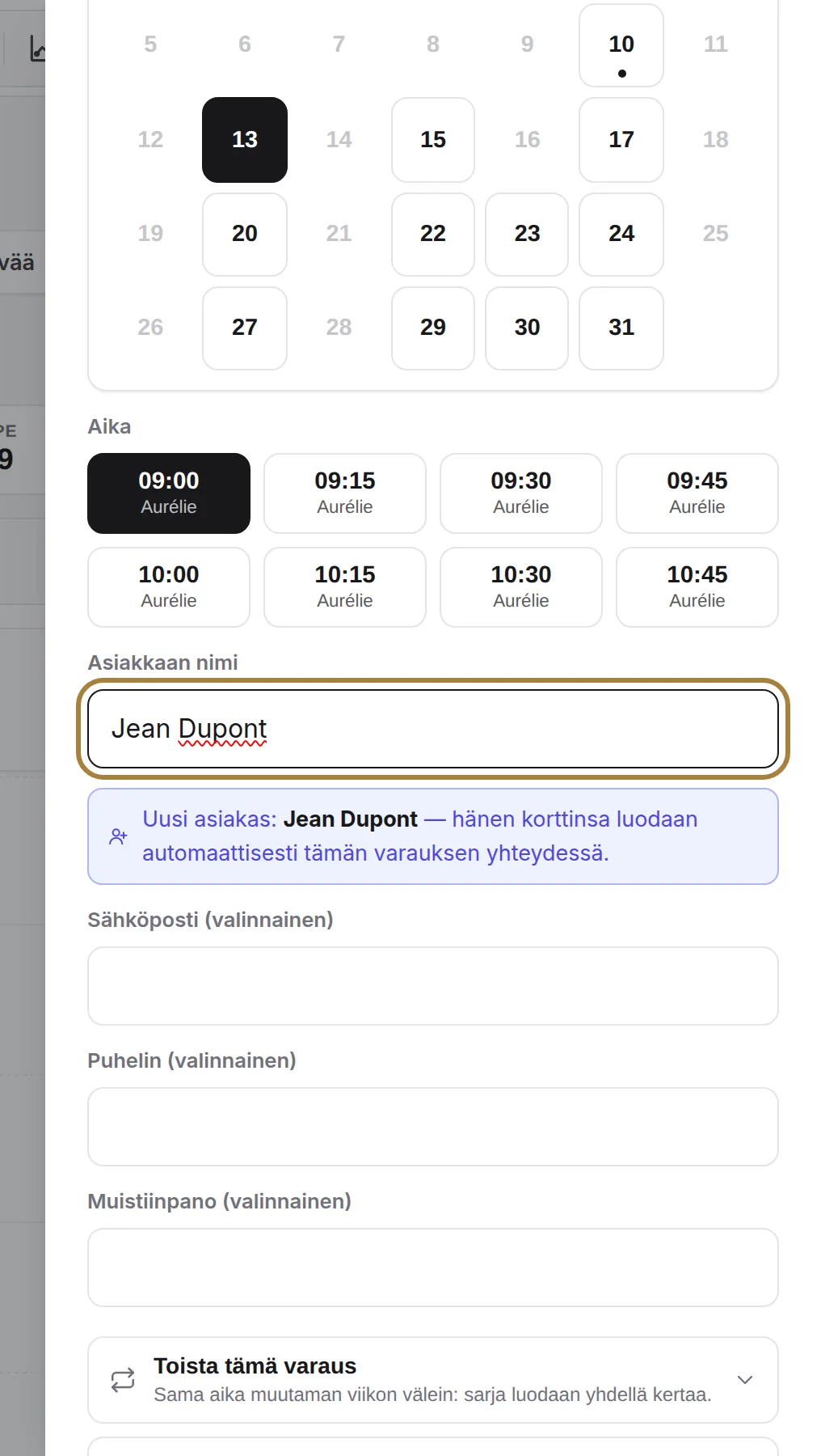 5. Asiakas: olemassa olevat kortit ehdotetaan automaattisesti. | Buiiild.com