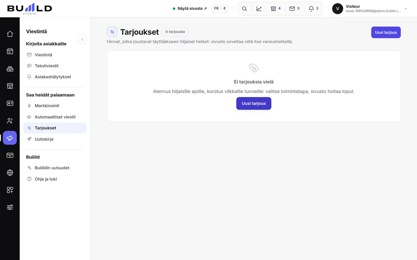 Luo tarjous: viime hetken tarjous, happy hours, pikamyynti, huippuajan hinnoittelu | Buiiild.com