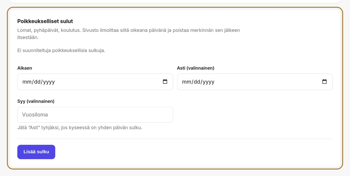 Poikkeussulut. | Buiiild.com