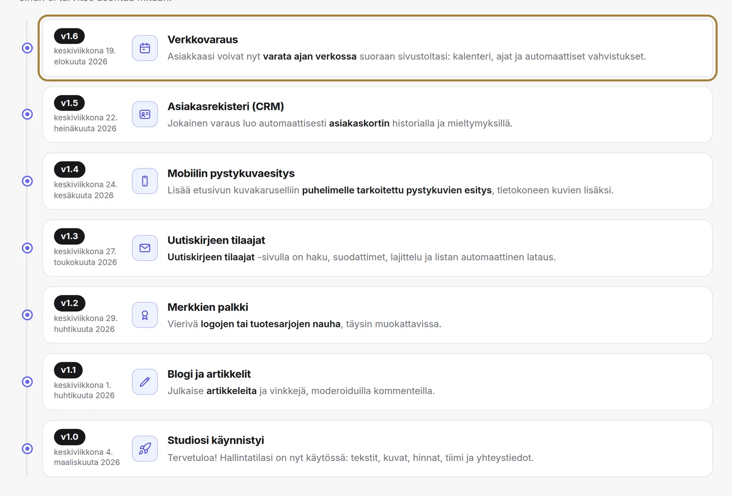 Yksi kortti per parannus: versio, päivämäärä, osa-alue, selitys. | Buiiild.com
