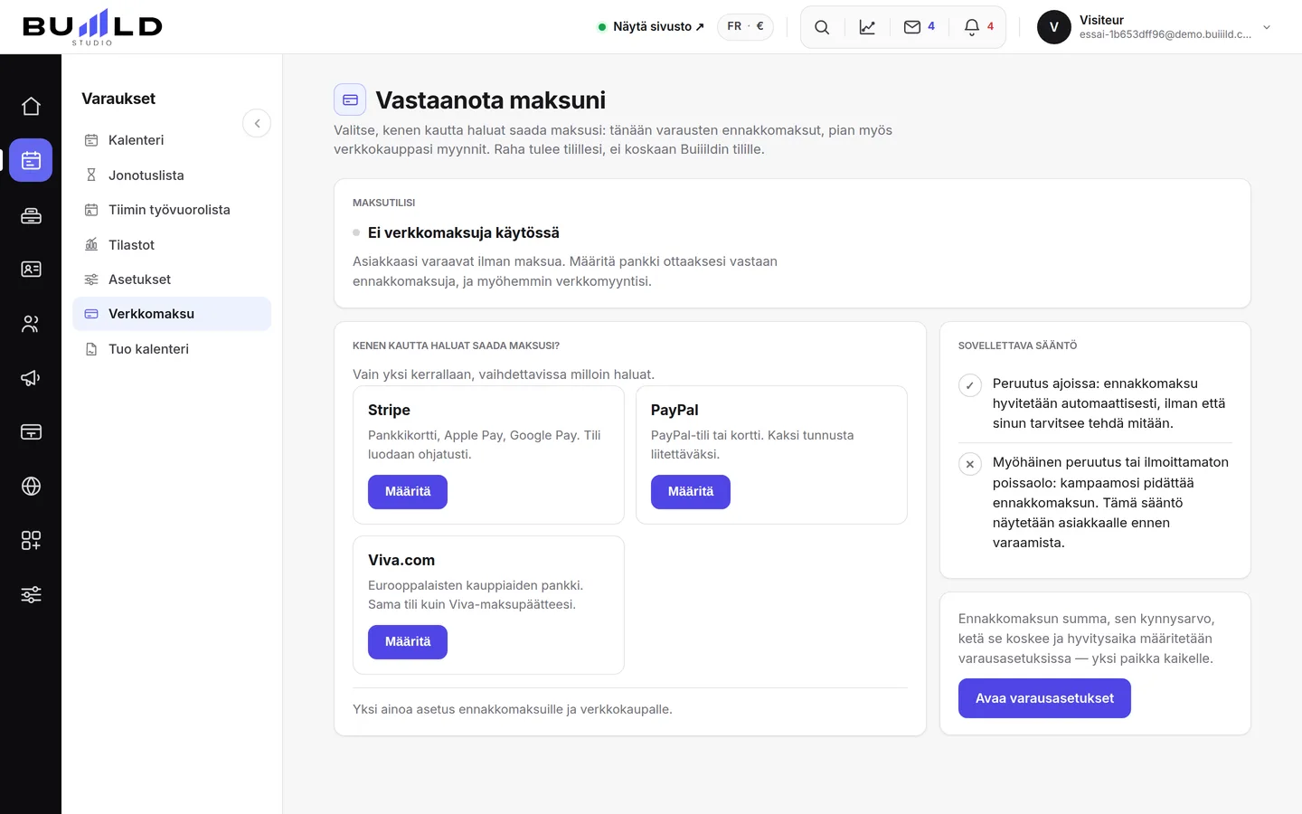 Ennakkomaksun periminen verkossa: Stripen, PayPalin tai Vivan liittäminen | Buiiild.com