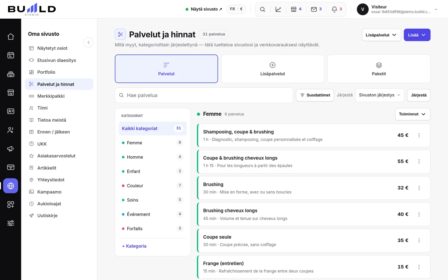 Palvelusi ja hintasi. | Buiiild.com
