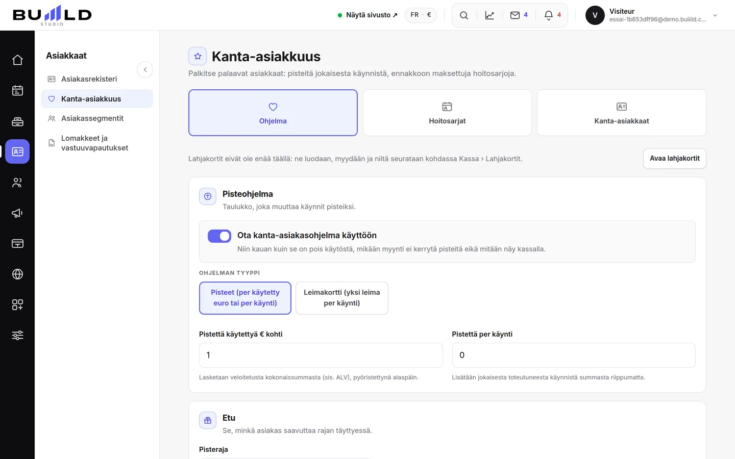 Kanta-asiakasohjelma ja sen neljä välilehteä. | Buiiild.com