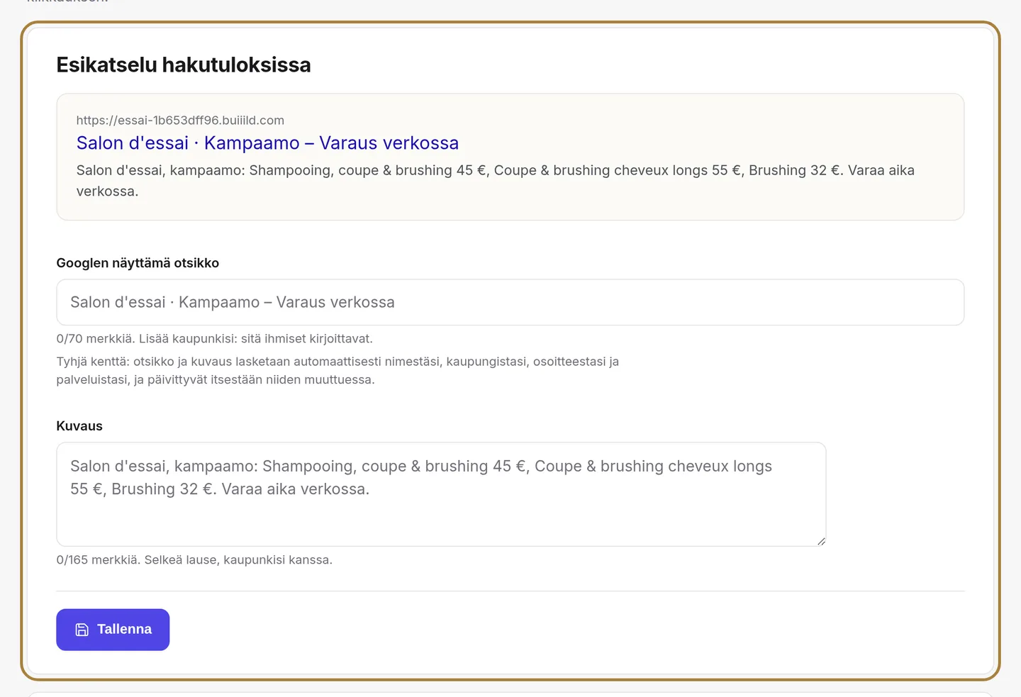 Otsikko ja kuvaus: näyteikkunasi Googlessa. | Buiiild.com