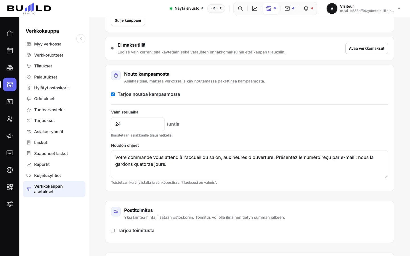 Verkkokaupan asetukset. | Buiiild.com