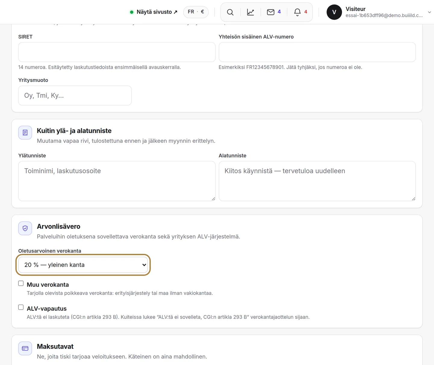 Oletusarvoinen ALV-kanta ja alarajahuojennus. | Buiiild.com