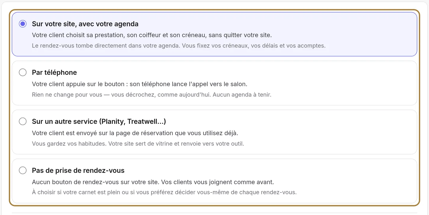 Chaque choix est décrit par ce que vit votre client, puis par ce que cela change pour vous.