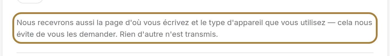 Ce que nous recevons en plus : la page et l'appareil.